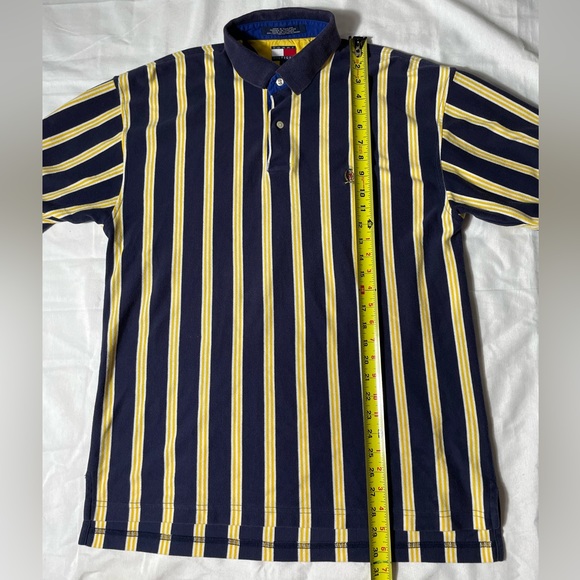 Vintage Tommy Hilfiger vertical striped blue and yellow polo shirt men’s size L - Picture 4 of 5